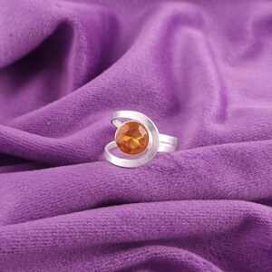 Genuine Yellow Citrine Ring in Sterling Silver, Natural Yellow Citrine Ring, 8 mm Yellow Citrine Ring