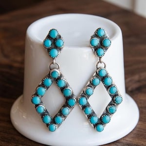 Turquoise Dangle Earrings Handmade Sterling Silver Drop Earrings, Southwestern Boho Jewelry, Western Statement Gift for Her