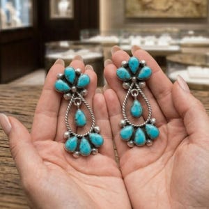 Natural Mohave Turquoise Sterling Silver Statement Earrings: Handmade Jewelry, Blue Stone Dangle Earrings, Gift For Her/Mom