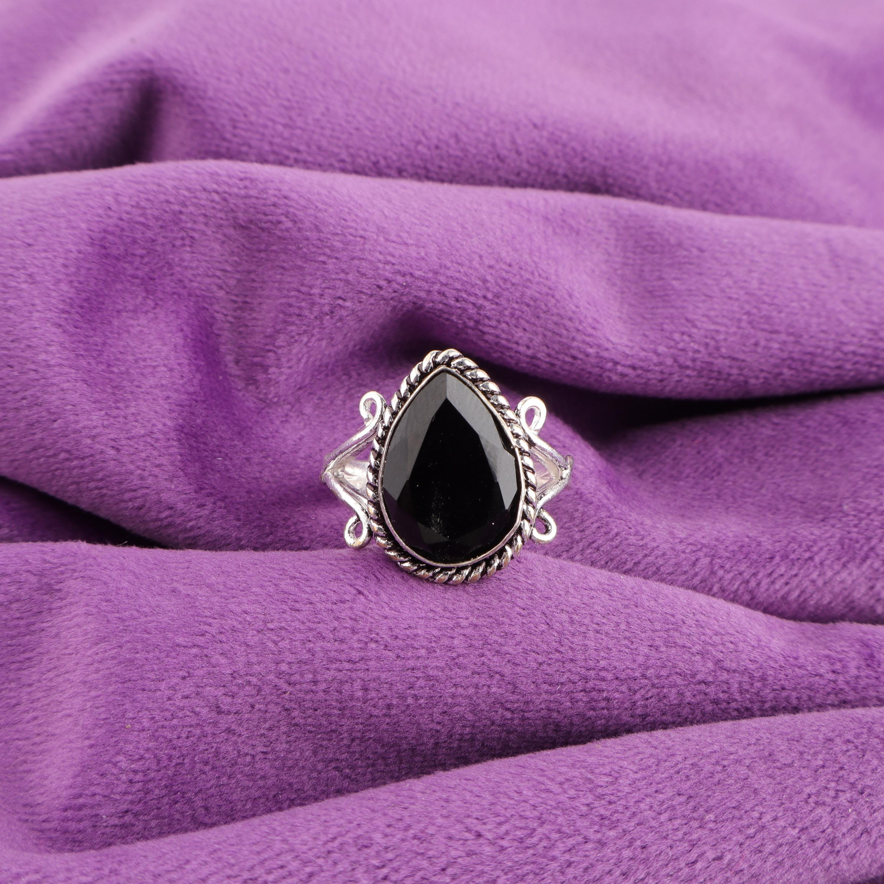Pear Black Onyx Ring, Black Onyx for Women Silver Ring, Statement Onyx Gemstone Ring, Dainty Unique Gemstone Ring, Gift For Her