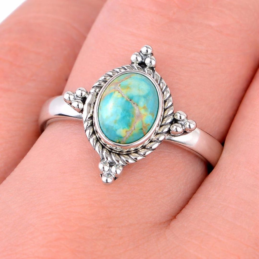 Handmade Mohave Turquoise Ring: Oval Stone 925 Sterling Silver Band - Etsy