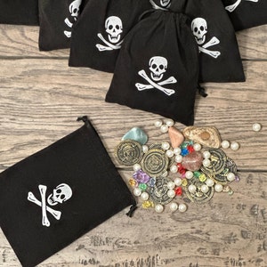 Bag Of Pirate Treasure With Plastic Coins, Faux Gemstones and Faux Pearls!