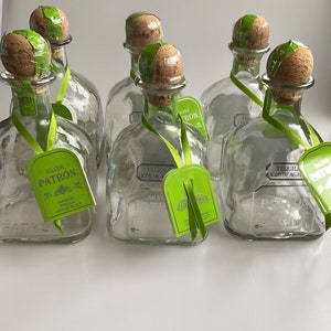 6 Patron Silver Tequila Bottles, Heavy Duty Glass 750 ml With Corks