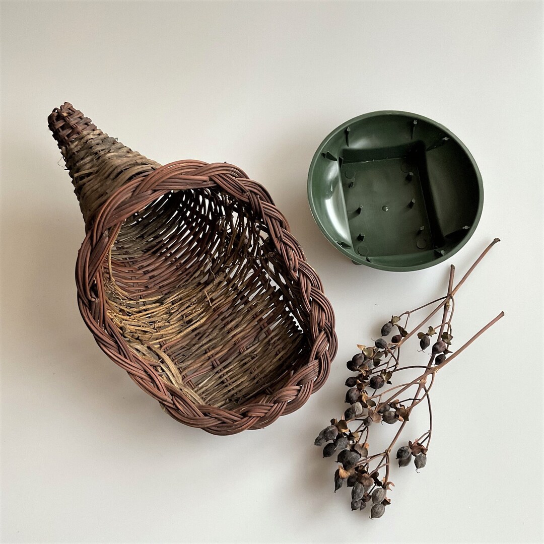 Natural Wicker Cornucopia Basket Boho Thanksgiving Autumn Fall Etsy