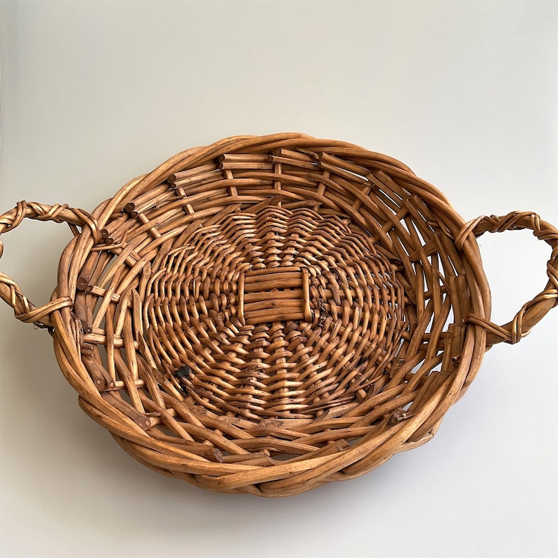 Vintage Large Round Woven Basket With Handles - Etsy