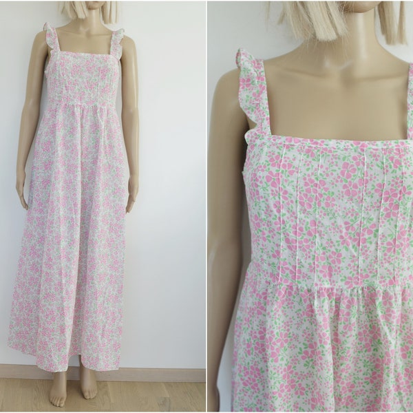 robe longue vintage des années 1970 slip robe de nuit imprimé floral rétro taille petit Royaume-Uni 8 10