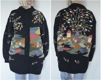 Vintage wool cardigan Sirogojno Dobrila cardigan embroidered jacket Size Medium