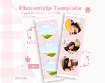 Pink Coquette Heart Photobooth Template, Custom Photobooth Photo Strip, Printable Scrapbook Photos, Editable Canva Template