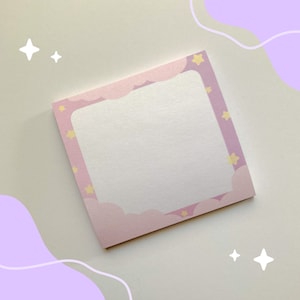 Kawaii Pastel Starry Night Sticky Notes, Dreamy Night Sky Stationery, Soft Aesthetic Stationery, Cute Cloudy Night Sticky Notes, Star Notes