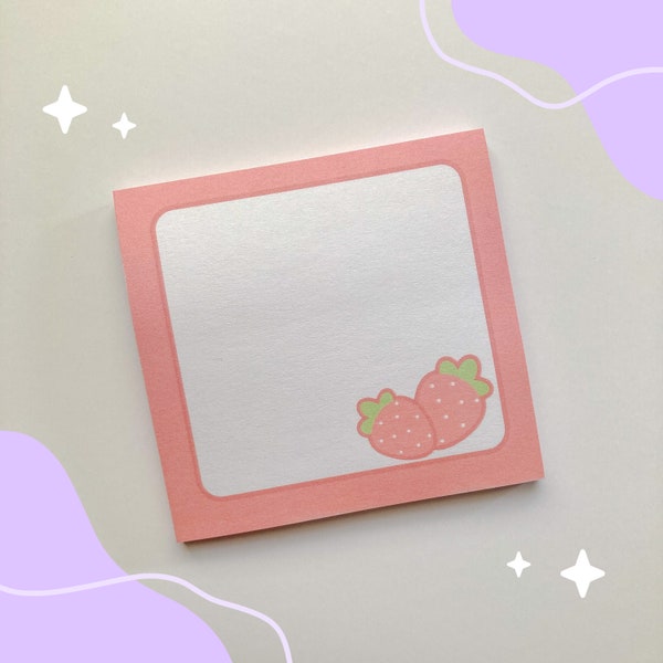Kawaii Strawberry Sticky Notes, Cute Strawberry Stationery, Pastel Aesthetic Sticky Notes, Kawaii Stationery, Cute Sticky Notepad