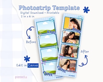 Blue Babe Photobooth Template, Custom Photobooth Photo Strip, Printable Scrapbook Photos, Editable Canva Template
