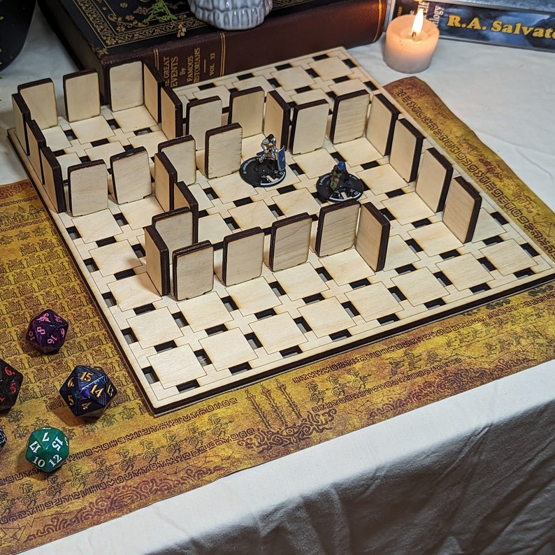 Dnd Terrain Board With Modular Dungeon Walls Wooden Tabletop RPG Grid ...