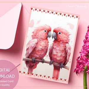 Tarjeta de aniversario de loro, tarjeta de San Valentín, tarjeta de felicitación de loro, loro, tarjeta de pájaros del amor, tarjeta de animal, imprimible, digital DESCARGAR # J26
