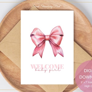 Biglietto per baby shower per bambina, biglietto stampabile, fiocco rosa, biglietto per baby shower stampabile, benvenuto bambino, baby shower di Natale, DOWNLOAD digitale#J8