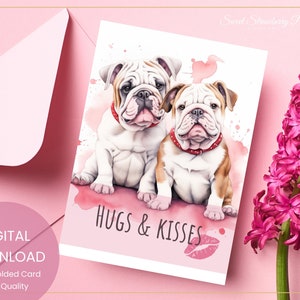 Engelse bulldog Valentijnsdagkaart, hond jubileumkaart, Valentijnsdagkaart, hondwenskaart, afdrukbare kaart, digitaal DOWNLOAD#J29