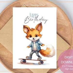 Geburtstagskarte Skateboard, alles Gute zum Geburtstag, Kinder Geburtstagskarte, Druckbare Geburtstagskarte, Sportkarten für Kinder, Digitaler DOWNLOAD #J20