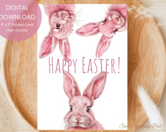 Easter Greeting Card, Pink Rabbit Card, Easter Bunny Card, Rabbit Greeting Card, Funny Easter Card, Printable Card, Digital DOWNLOAD #J31