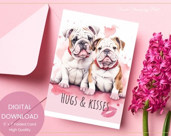 English Bulldog Valentine's Day Card, Dog Anniversary Card, Valentine's Day Card, Dog Greeting Card, Printable Card, Digital DOWNLOAD#J29