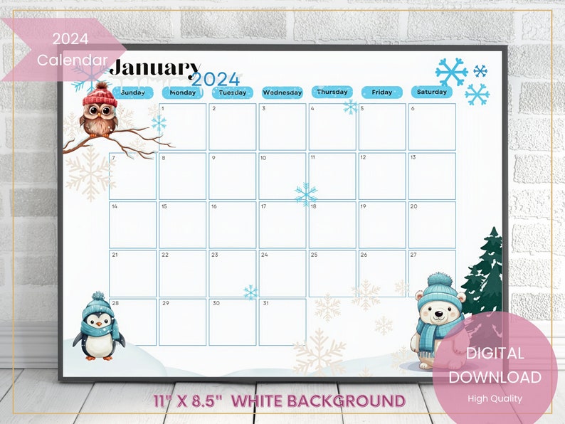 Printable Calendars, 2024 Calendars, Printable Kids Calendars, Monthly