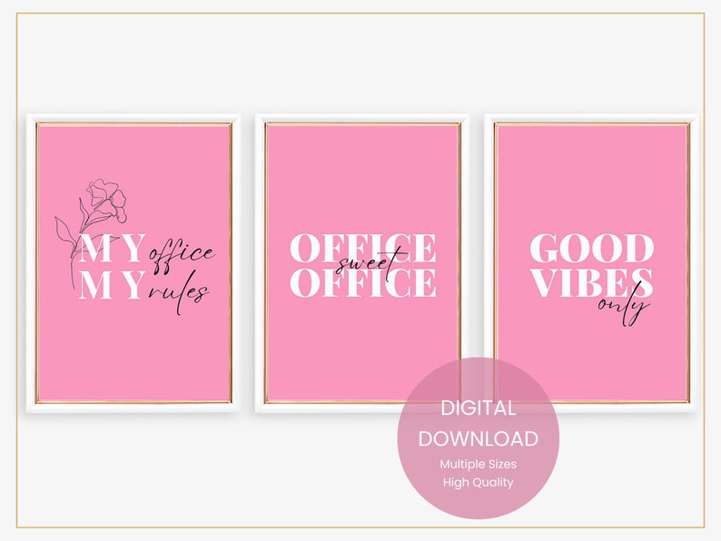 Set of 3 Pink Wall Art for Women, Inspirational Wall Art, Pink Office ...