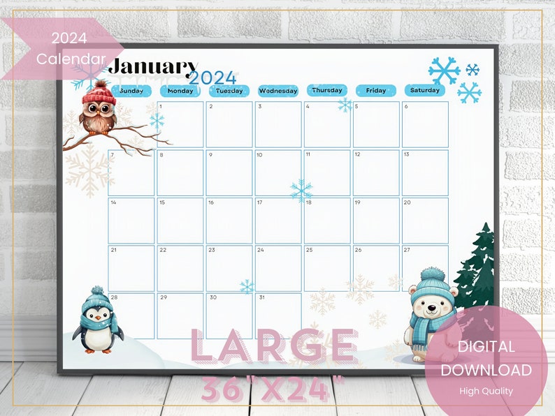 2024 Large Wall Calendar Printable Calendars 2024 Calendars Etsy