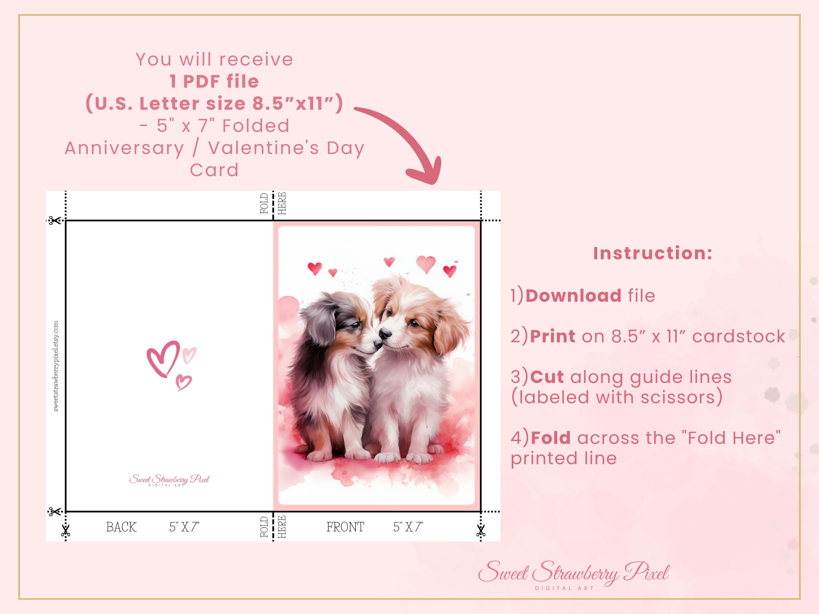 Cute Dog Anniversary Card - Sheepadoodle & Dachshund Design With Stickers For Couples