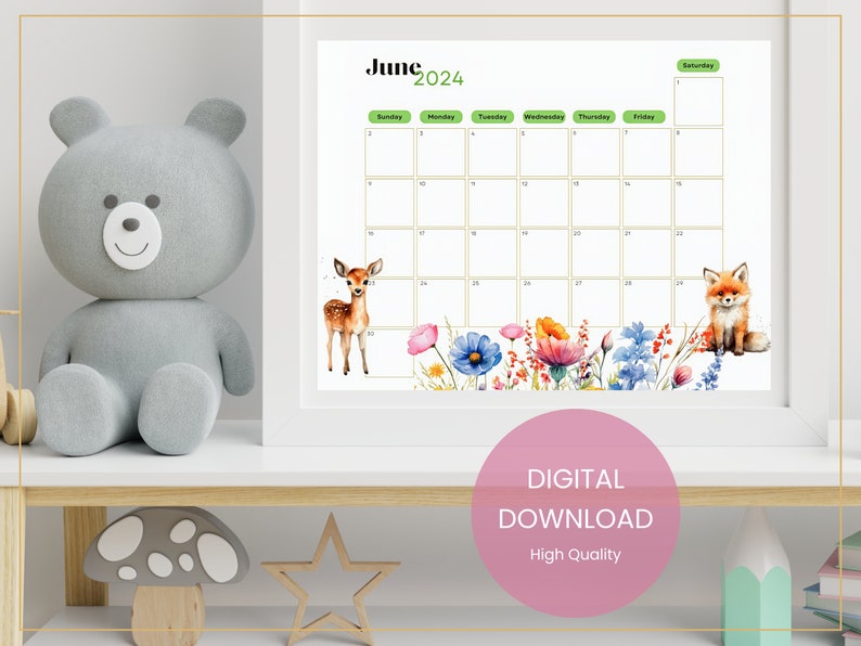 Printable Calendars, 2024 Calendars, Printable Kids Calendars, Monthly