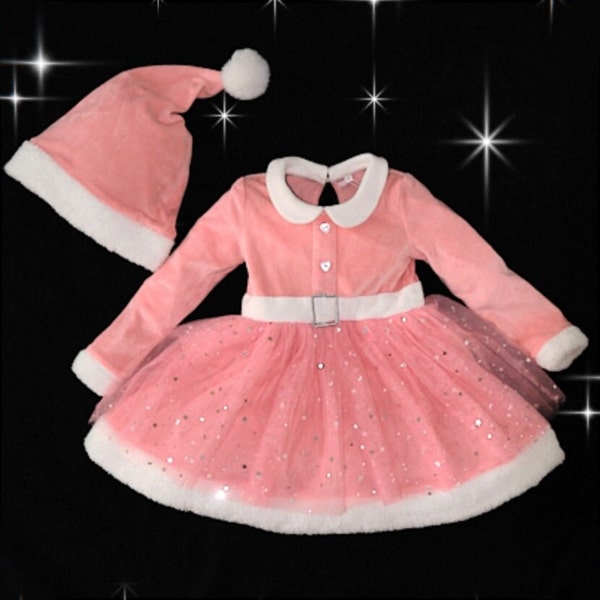 Pink Santa dress with matching hat - toddler/child