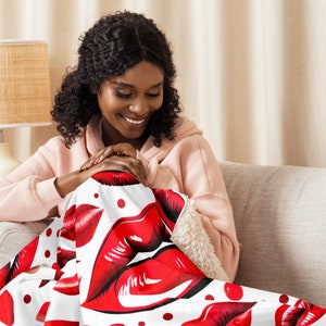 Red Lips Sherpa blanket
