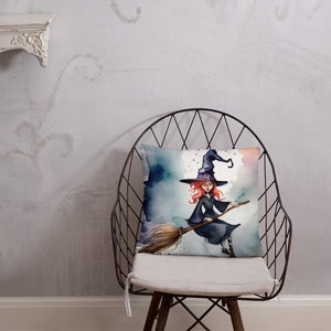 Witch on a Broom Throw Pillow