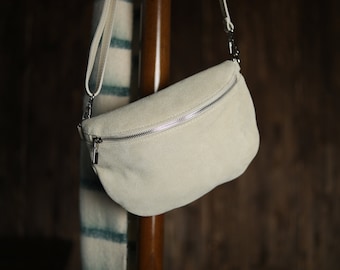 Damen-Umhängetasche aus Wildleder, Gürteltasche aus Leder mit zwei Schulterriemen, Damentasche, Geschenktasche für Weihnachten, Handtasche, schwarz-braunes Wildleder