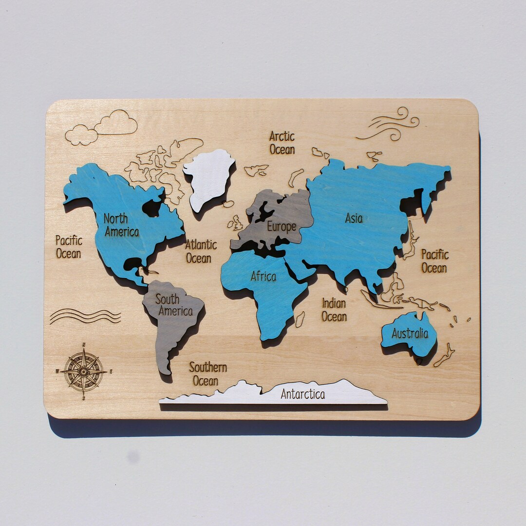 World Map Wood Puzzle Montessori Elementary Gift Ideal for Etsy