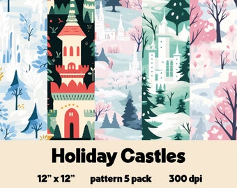 Disneyland Inspired Seamless Digital Patterns - Holiday Castles