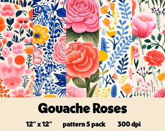 Midcentury Roses - Seamless Digital Patterns Gouache