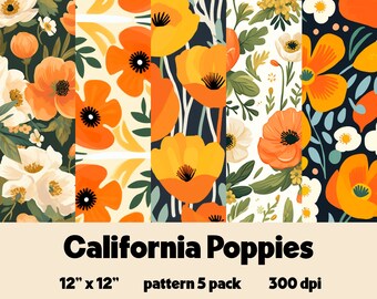 California Poppies Seamless Digital Patterns