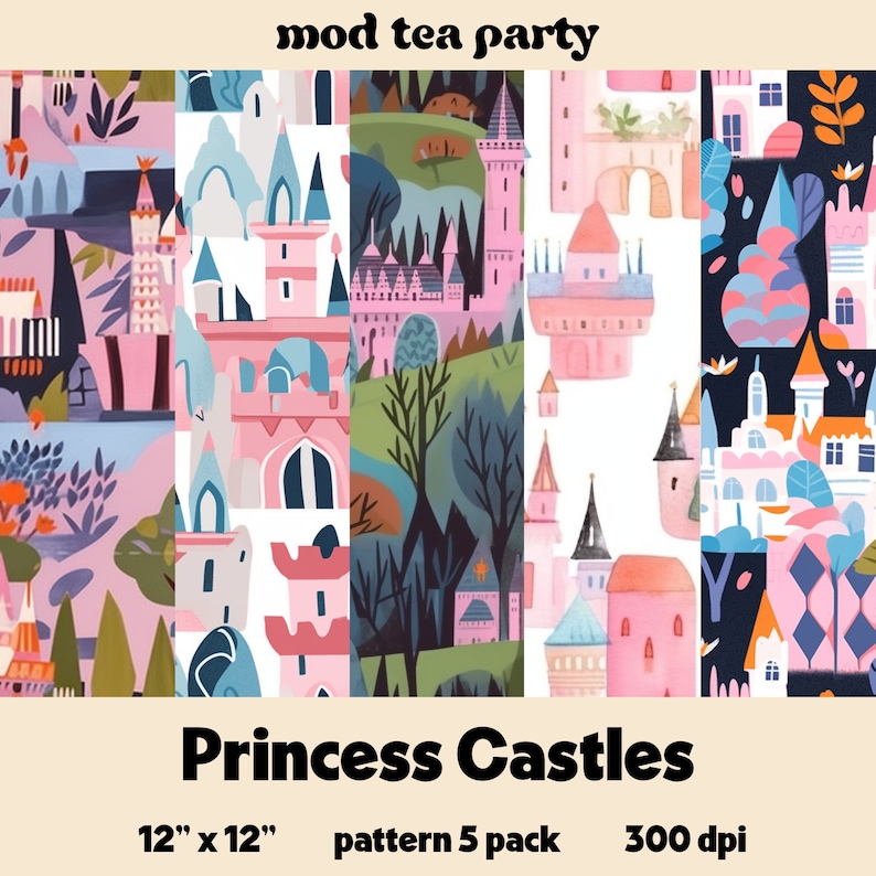 Disneyland Inspired Seamless Digital Patterns - Princess Castle ...