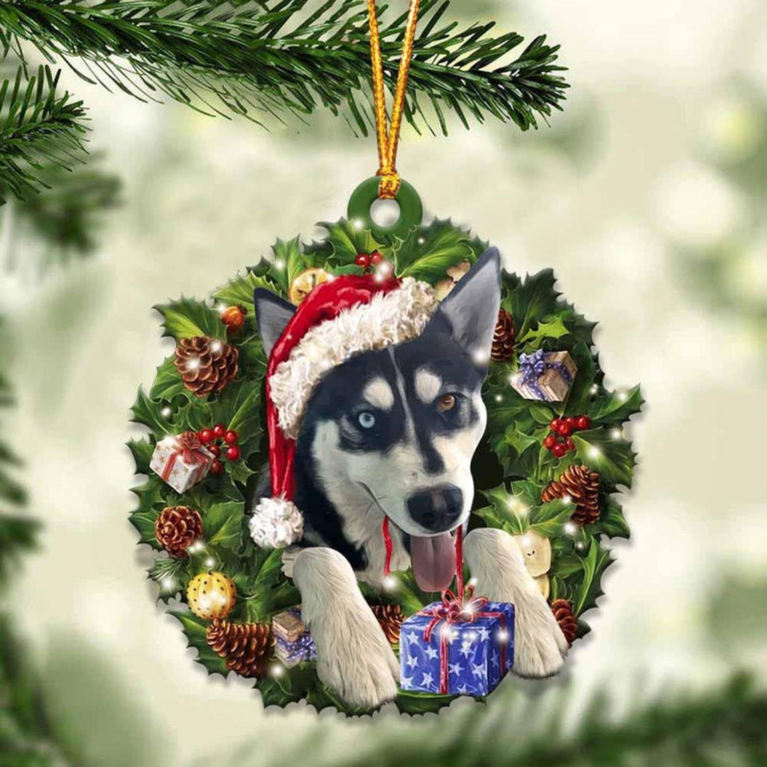 Husky and Christmas Wreath Ornament Gift for Husky Lover - Etsy