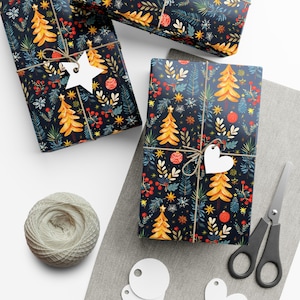 Enchanted Winter Forest Wrapping Paper,  Whimsical Christmas Wrap, Christmas Ornaments Gift Wrap, Elegant Wrap, Nordic Christmas Gift Wrap