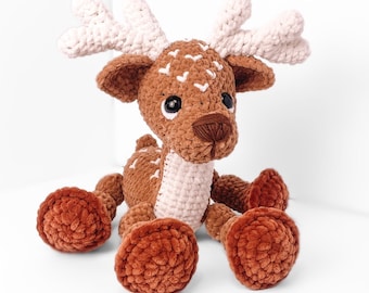 LOW SEW Deer Crochet Pattern Reindeer Amigurumi Pattern DIY Crochet Tutorial Deer Crochet Animal Patterns Amigurumi Reindeer Pattern Deer