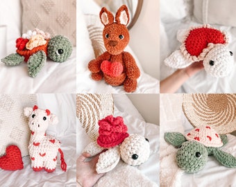 Turtle Crochet Pattern Bundle Amigurumi Valentines Crochet Pattern Sea Turtle Crochet Animal Bundle Crochet Stuffed Heart Handmade Valentine