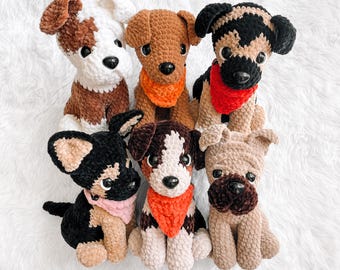 LOW SEW Crochet Dog Pattern Bundle Pattern Boxer Amigurumi Pattern Crochet Tutorial Puppy Crochet Animal Patterns Amigurumi Dog Pattern