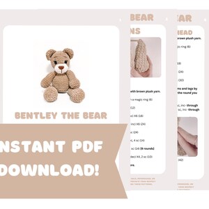 Peut inclure: Un patron de crochet pour un ours en peluche marron nomm&eacute; Bentley. Le patron comprend des instructions pour r&eacute;aliser la t&ecirc;te, les bras et les jambes. Le patron est disponible en t&eacute;l&eacute;chargement instantan&eacute; au format PDF.