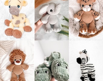 Safari Crochet Pattern Bundle Amigurumi Safari Crochet Pattern Zoo Giraffe Crochet Animal Bundle Crochet Stuffed Crochet Bundle
