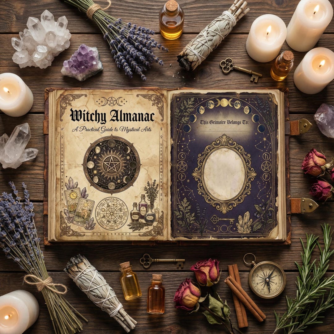 50 Witch's Almanac Printable Pages + 1 Bonus Cutout Bookmarks Page ...