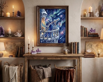 Sorceress Stargazing poster | Matte Vertical Poster, Fantasy Space Art