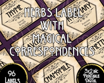 Herbalism, Spice Labels Jar, Witch Apothecary, Herb Label, Wicca Herbs, Witch Printable, Kitchen Herbs Label, Kitchen Witchery,BOS Printable