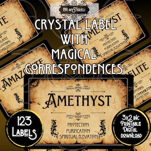 Set di carte di cristallo, 123 etichette stampabili delle proprietà dei cristalli, pietre preziose curative per streghe, diario dei tarocchi e uso del grimorio, benefici metafisici