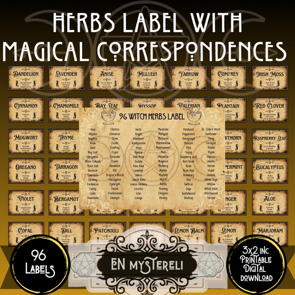 Herbalism, Spice Labels Jar, Witch Apothecary, Herb Label, Wicca Herbs, Witch Printable, Kitchen Herbs Label, Kitchen Witchery,BOS Printable