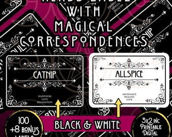 Printable Witchy Apothecary Herb and Spice Jar Labels | Vintage Herbal Stickers | Customizable Kitchen Witch Labels | 100+ Designs