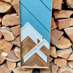 Geometric Wood Mountain Art - Rustic Wood Art